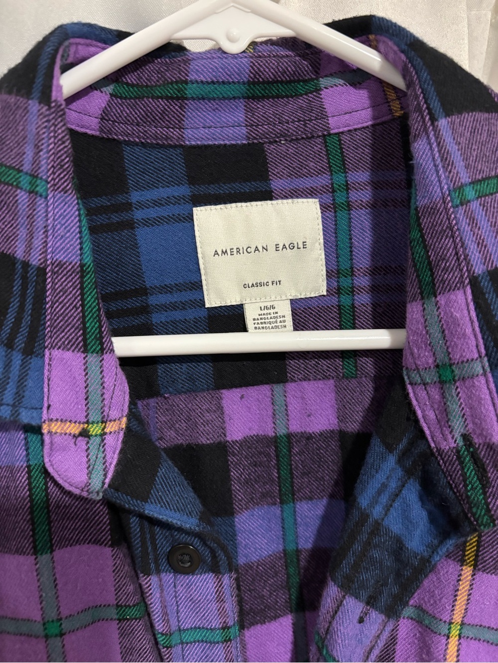 American Eagle Outfitters Purple and Blue Plaid Button-Up Shirt - Picture 2 of 2